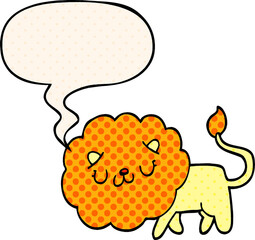 cartoon lion and speech bubble in comic book style