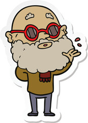 sticker of a cartoon curious man with beard and sunglasses
