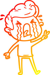 warm gradient line drawing cartoon crying man