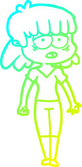 cold gradient line drawing cartoon tired woman