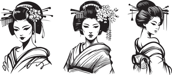 traditional geisha heritage, national art in vector for laser crafts laser cutting engraving