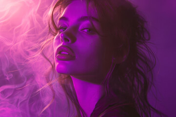 Fototapeta premium Creative concept portrait shot against a moody purple background.