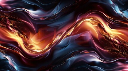 Abstract Artistic Ripples with Golden Flames on Dark Swirling Backdrop