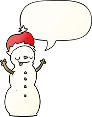 cartoon christmas snowman and speech bubble in smooth gradient style