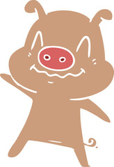 nervous flat color style cartoon pig