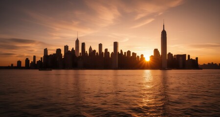 Fototapeta na wymiar Sunset over a bustling city skyline