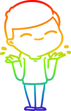 recommend clip art: rainbow gradient line drawing cartoon smiling boy shrugging shoulders