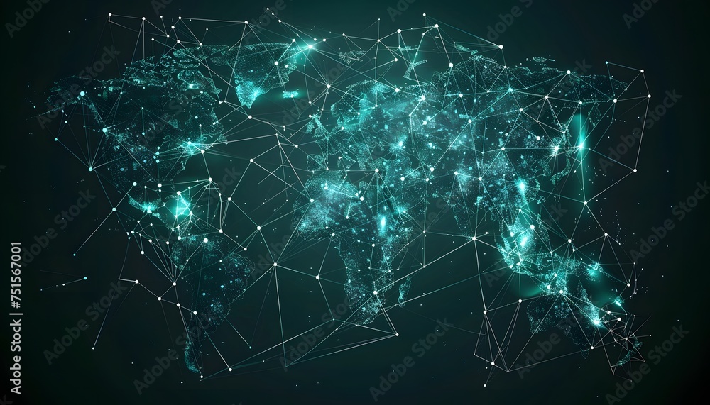 Poster abstract digital world map, concept of global networks and connectivity, information exchange and te