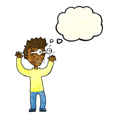 cartoon terrified man with thought bubble