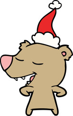 line drawing of a bear wearing santa hat