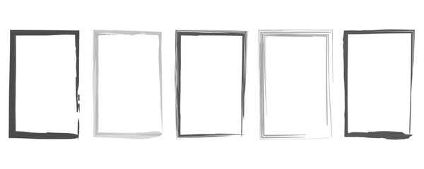 Grunge square and rectangle frames, Square shape outline on hand draw style. empty black boxes set. Rectangle borders collections. Rubber square stamp imprint.
