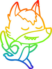 rainbow gradient line drawing friendly cartoon wolf