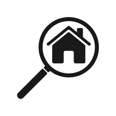 Magnifying glass icon with house. Vector illustration