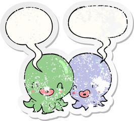 two cartoon octopi  and speech bubble distressed sticker