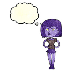 cartoon vampire girl with thought bubble