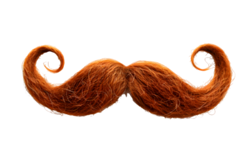 Curly ginger mustache isolated on transparent background