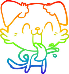 rainbow gradient line drawing cartoon panting dog