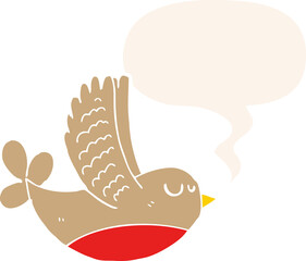 cartoon bird and speech bubble in retro style