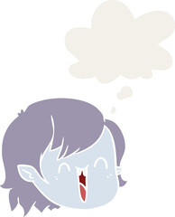 cartoon vampire girl face and thought bubble in retro style