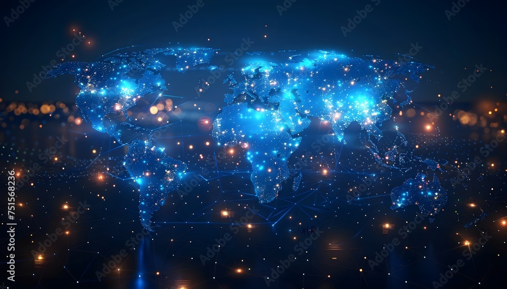 Poster abstract digital world map, concept of global networks and connectivity, information exchange and te