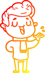 warm gradient line drawing happy cartoon man