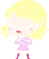happy flat color style cartoon elf girl