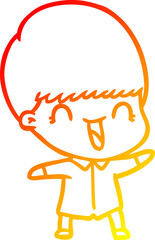 warm gradient line drawing happy cartoon boy