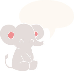 cute cartoon elephant and speech bubble in retro style
