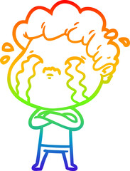 rainbow gradient line drawing cartoon man crying
