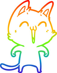 rainbow gradient line drawing happy cartoon cat meowing