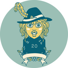 half orc bard with natural 20 dice roll illustration