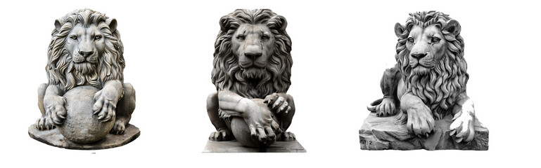 Gray lion with hand on sphere concrete statuette, Lion Lucille Ball Stone sculpture, lion, animals, stone Carving, monument png
