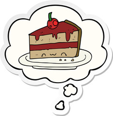 cartoon cake and thought bubble as a printed sticker