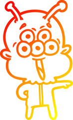warm gradient line drawing happy cartoon alien