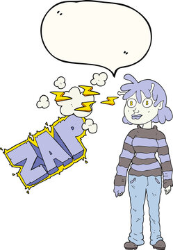speech bubble cartoon casual alien girl using telepathy