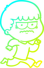 cold gradient line drawing cartoon angry man