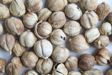 Background texture of dried cardamom, flat lay or top view