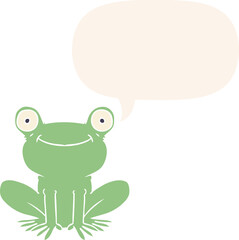 cartoon frog and speech bubble in retro style
