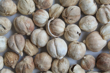 Background texture of dried cardamom, flat lay or top view
