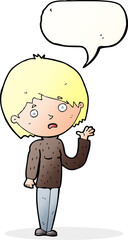 cartoon worried woman with speech bubble