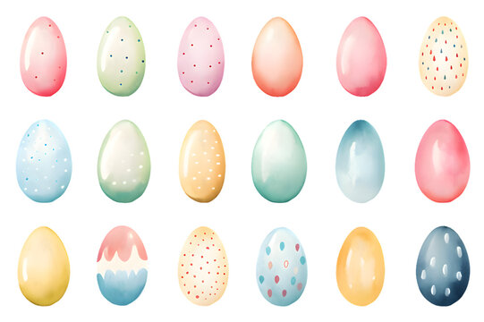Easter Eggs. Set of illustrations in watercolor style isolated on transparent background