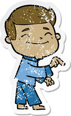 distressed sticker of a happy cartoon man
