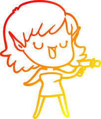 warm gradient line drawing cartoon elf girl