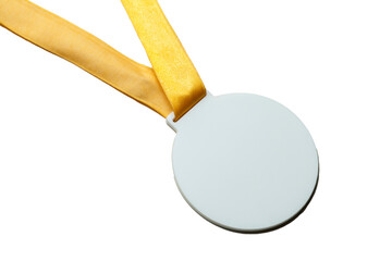 Medal on black background and yellow bead. Award concept. Obejct isolated.