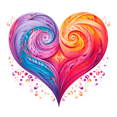A heart with a splash of colors and a splash of watercolor Isolated on transparent background, PNG