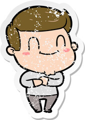 Obraz premium distressed sticker of a cartoon happy man