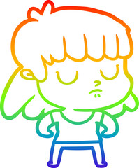 rainbow gradient line drawing cartoon indifferent woman