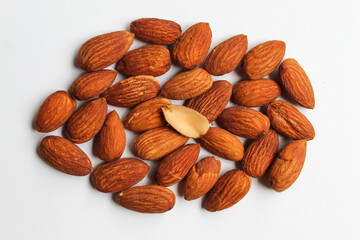 Roasted almond on white background