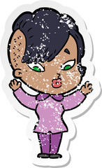 distressed sticker of a cartoon surprised girl