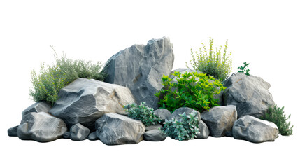 A rock with a plant growing out of it Isolated on transparent background, PNG - Powered by Adobe